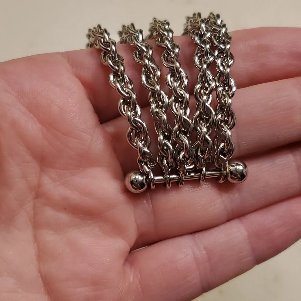 Cuff bracelet, silver with 5 band cuffs all connected - Picture 3 of 7